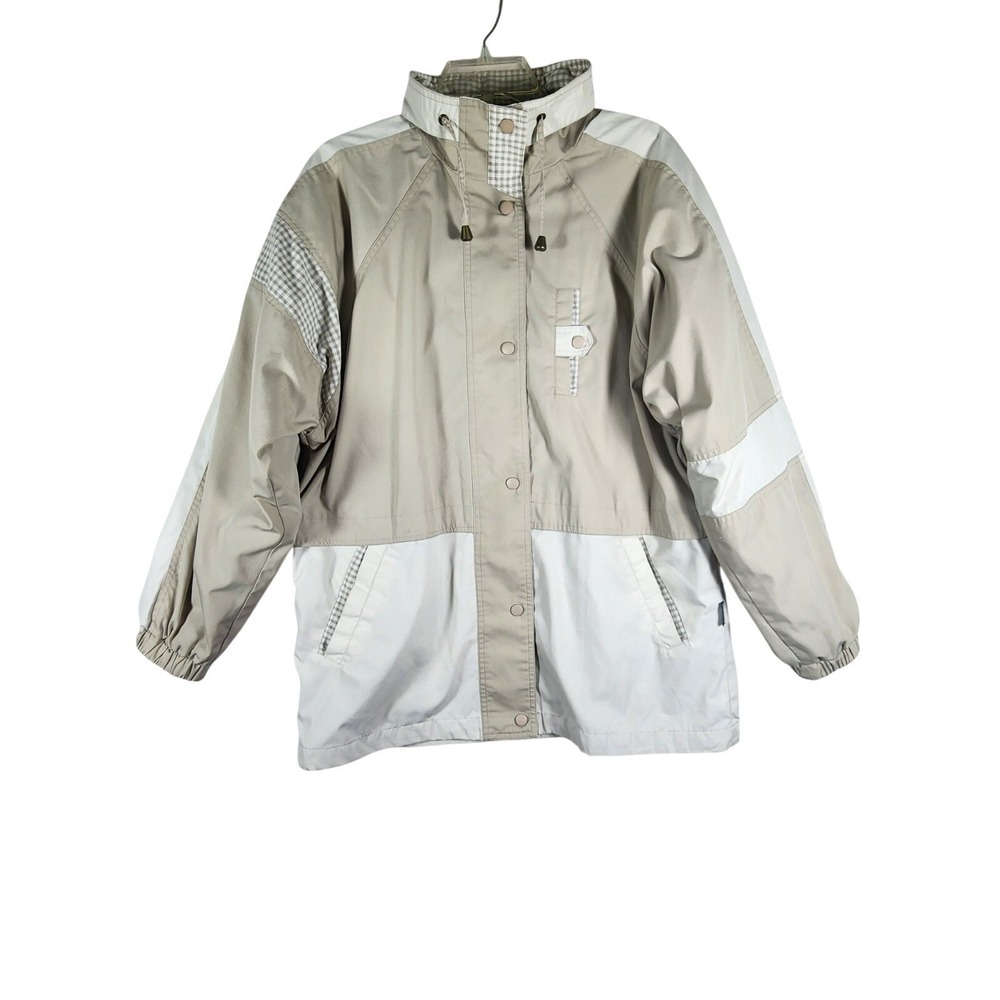 Vintage Izzi Women M Rain Jacket Beige White Colorblock Gorpcore Coastal Style